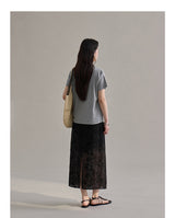 Lace embroidered slit straight skirt