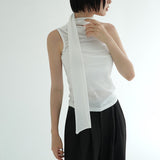 [Lepiden] Linen Tie One-Shoulder Sleeveless Top - 3 Colors