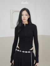 Half Turtle Side Shirring Long Sleeve Zip-Up