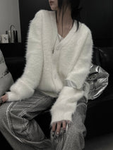 overfit blanc angora knit cardigan (unisex)
