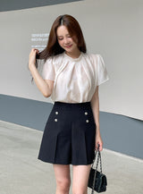 Ringo Pintuck Back Ribbon Short Sleeve Blouse