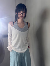 Frisley Pastel U-Neck Loose Summer Knit Top 4color