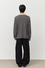 ネックスタッドボーダー長袖Tシャツ