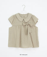 Meva Check Ribbon Short Sleeve Blouse