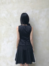 French Dot V-Neck Sleeveless Blouse