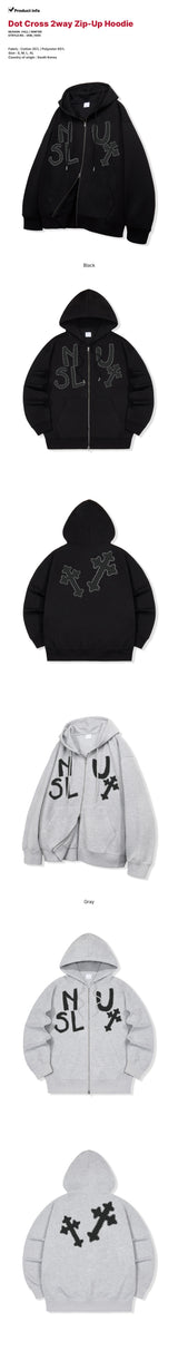 Dot Cross 2way Zip-Up Hoodie - 2COLOR