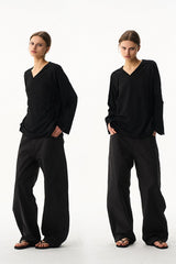 Contrast V Neck Long Sleeve Tee
