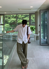 No-Mace Back Banding Two-Tuck Linen Wide Pants