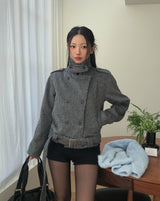 Faye Belted High Neck Double Jacket