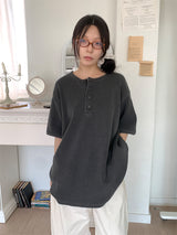 WAFFLE BUTTON OVERSIZED TEE (3C)