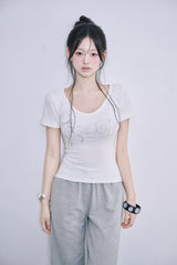 [MADE] Sparkle Rhinestone Ruched V-Neck Tee