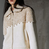 Rivet split stitching suede jacket