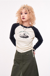 ラウンドネックTシャツウィズラグランスリーブ