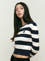 SMALL CHERRY STRIPE CROP KNIT [NAVY]