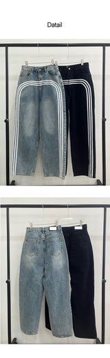 [Unisex] トラックワイドデニムパンツ(2color)