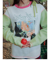 UnsocialNight original design autumn and winter light green cute イラストプリントハーフスカート female