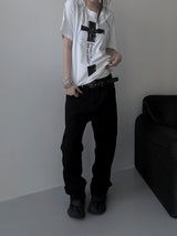 [unisex]バックジッパーカッティングバギーパンツ