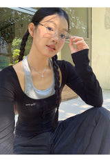 ホルターレイヤードツーピース長袖Tシャツ