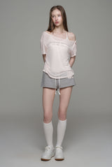 Powder sheer ribbon top, Baby Pink