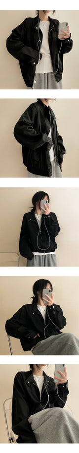 Port boxy shuffle neck slit jacket
