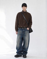 (UNISEX) Suede-Touch High Neck Cardigan