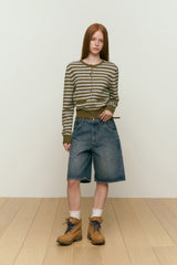 CHERRY STRIPE CARDIGAN [DARK CAMEL]