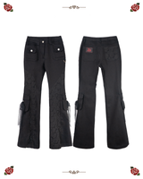 ROSE PATCH BOOT-CUT PANTS [BLACK]