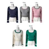 Joy color combination polo shibori long sleeve twist knit (5 colors)