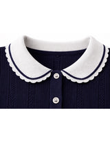 デイジースカラップカラーコントラストショートスリーブニットカーディガン Navy