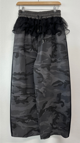 MILITARY CUTE LAYERED TRACK🤍🎀💘 CANCAN FRILL RUFFLE SKIRT PANTS 💚🩶2COLOR