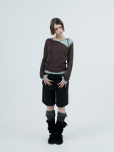 dot wrap layered hoodie / brown