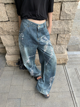 diamond bow wide denim pants