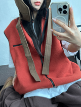 FLEECE LAYERED VEST ZIP UP💚💙🖤🧡4COLOR