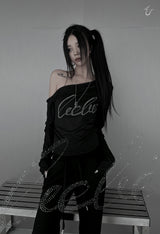 cubic lettering off shoulder T