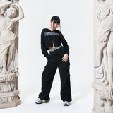 shirring wide banded pants (BLACK)