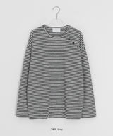 ビーダイアゴナルヘンリーネックボーダー長袖Tシャツ