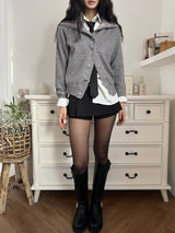 Metal snap button high neck long sleeve knit cardigan (3 colors)