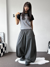 Fluffy Check Elastic Waist Balloon Pants 2Color