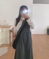 Brownie checkered bustier long skirt sleeveless autumn winter guest look date look 