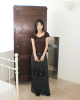 Shoker see-through Shirring Short Sleeve T-Shirt