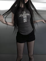 metallic cross stud short sleeve (3color)