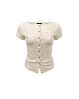 Open Boat Neck T-Shirt Cream