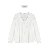 フリル ネック ピンタック ブラウス (WHITE)