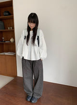 Kentit Stripe Shirring Button Blouse