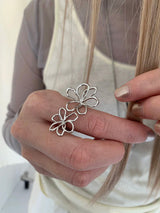 Silver line flower open ring