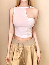1381. Glad shirring unbal sleeveless (3color)