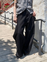 Tuck-On Back Button Wide Fit Selvage Denim Long Pants (2 colors)