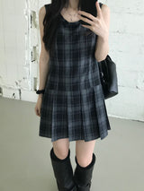 Check Pleated Mini Dress (2 colors)