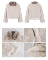 cream soft fur zip-up collar jacket