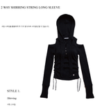 OFF SHOULDER HOODED LONG SLEEVE BLACK